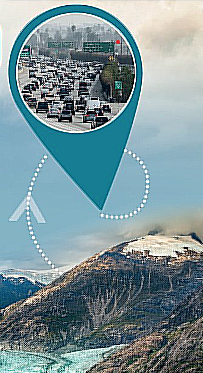 tráfico de Los Ángeles y las montañas de Alaska